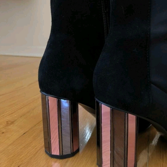 ALDO Black Suede Ankle Boots with Mirrored Block Heel - Picture 6 of 8